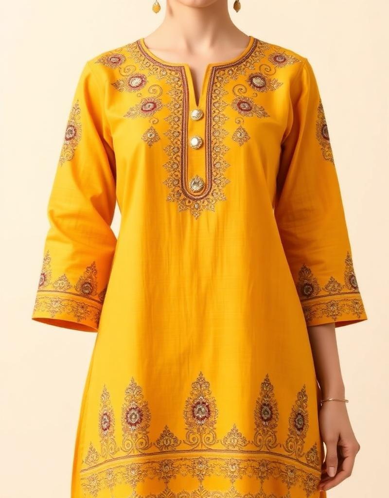 Embroidered Mustard Kurti